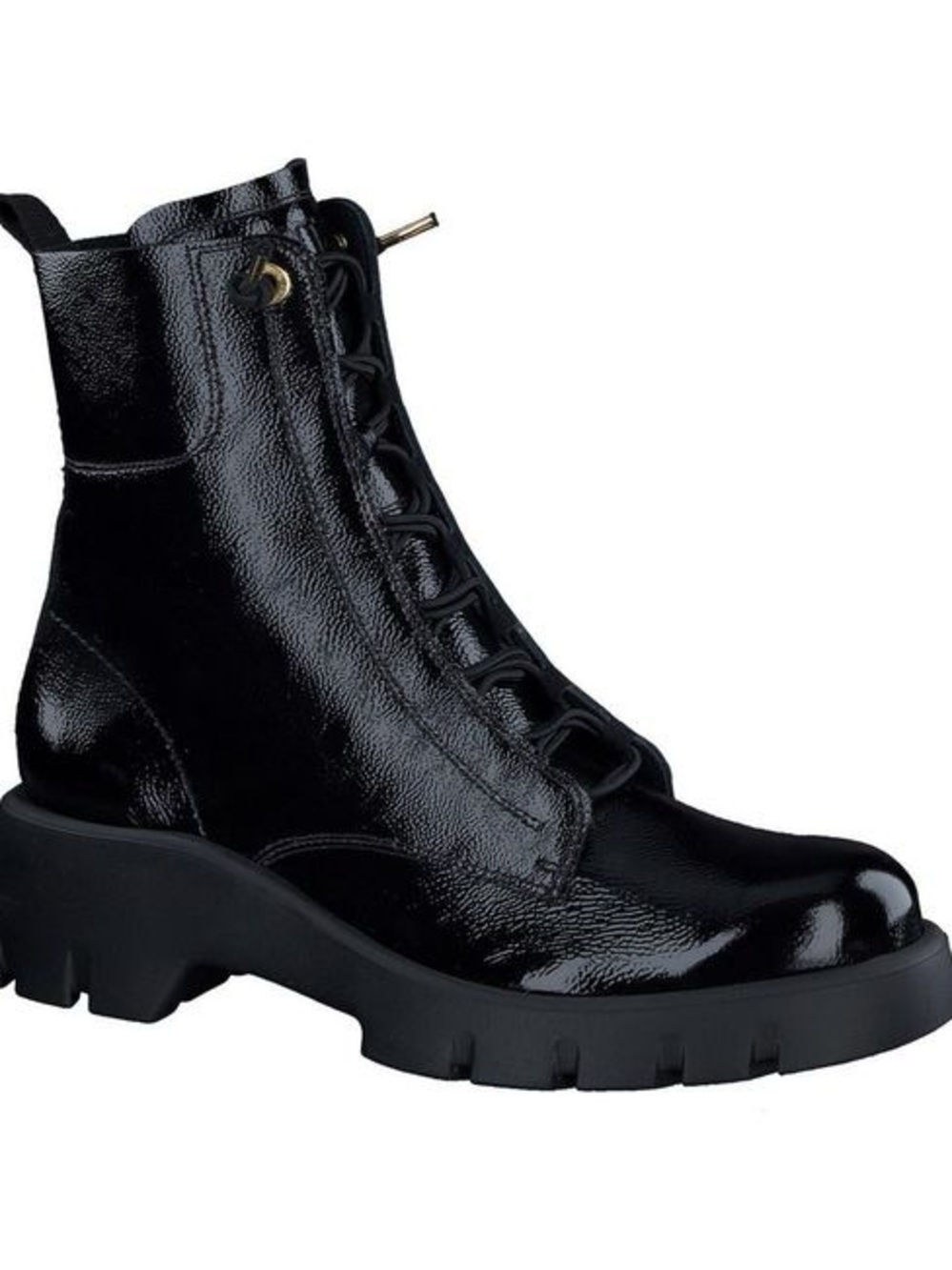 Paul Green Women’s Size 7 Black Patent Leather Lug Sole Wicked Ankle Boots NWT
